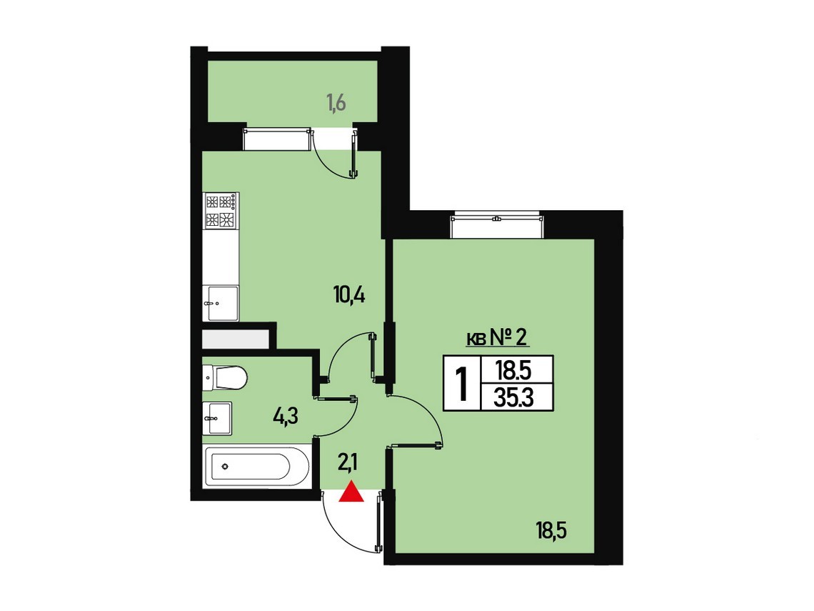 1 комн. квартира, 35 м², 1 этаж 