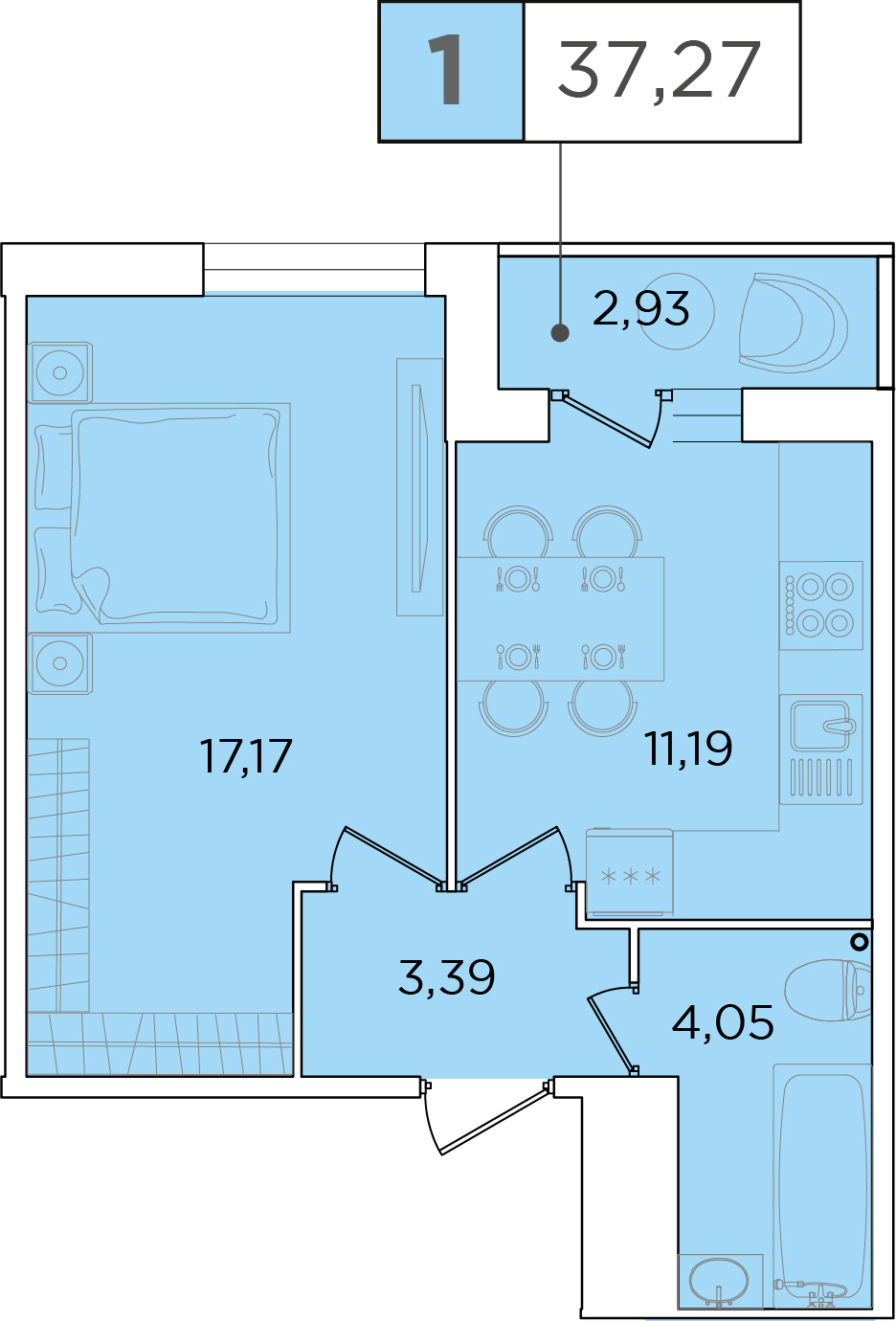 1 комн. квартира, 37 м², 1 этаж 
