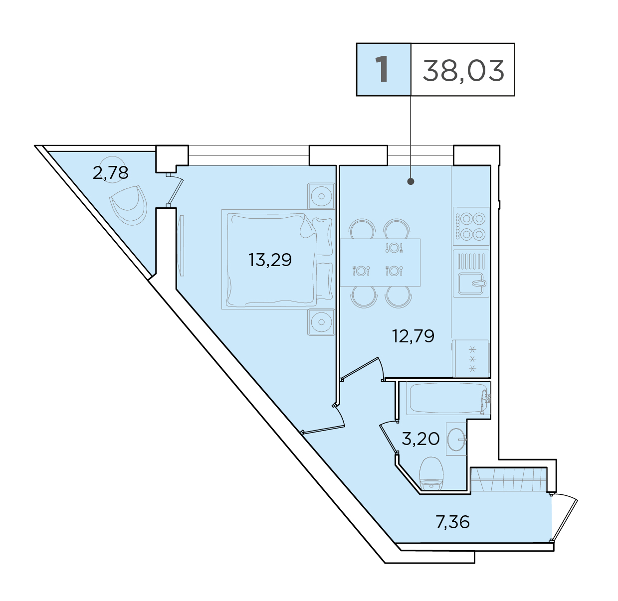 1 комн. квартира, 36.2 м², 13 этаж 