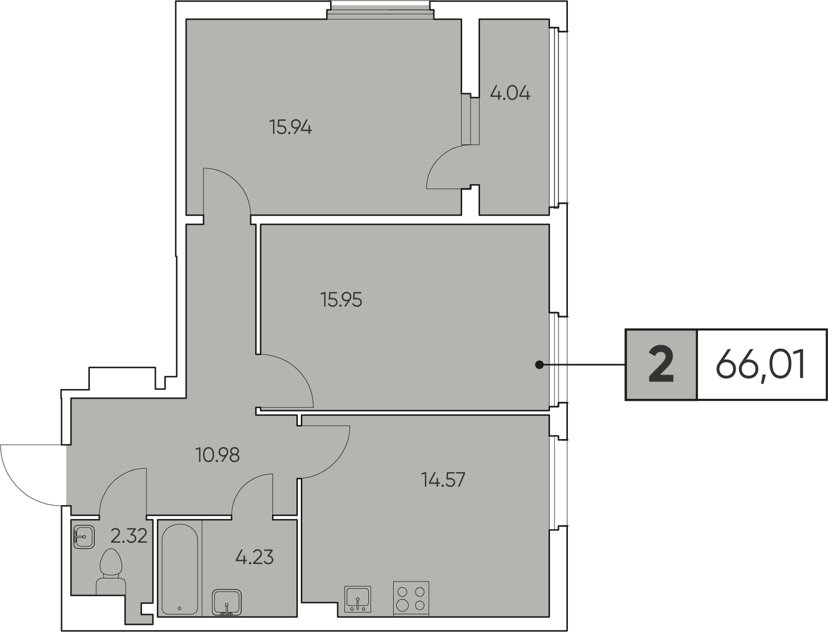 2 комн. квартира, 65.3 м², 5 этаж 