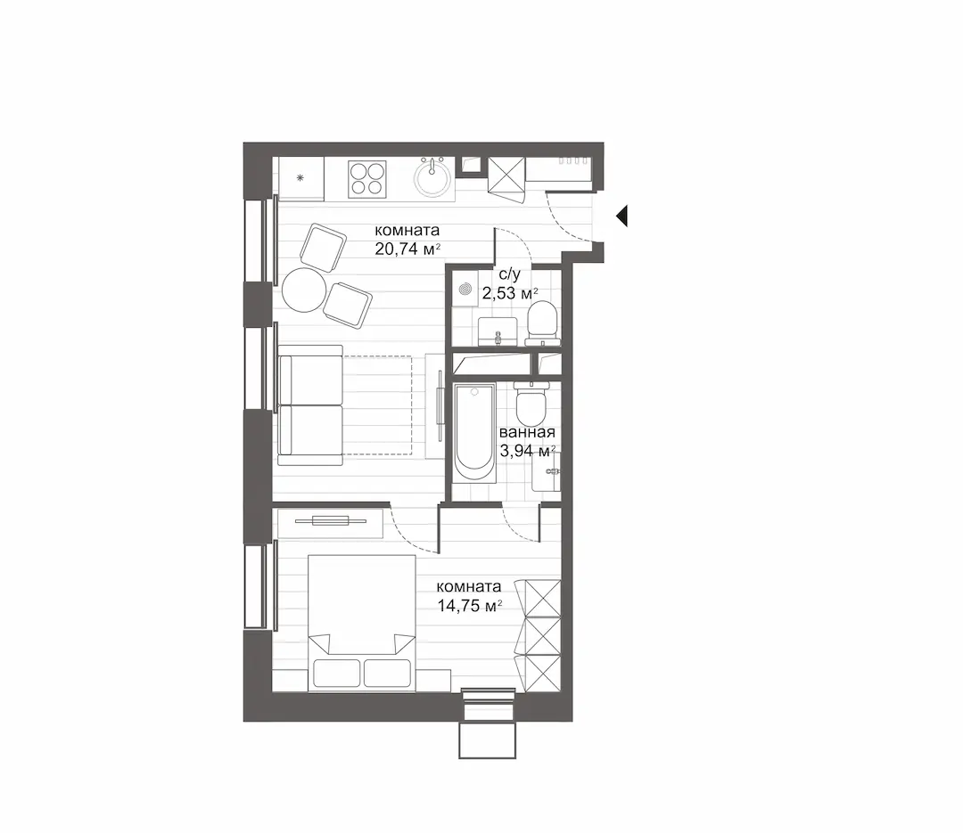 студия, 42 м², 3 этаж 