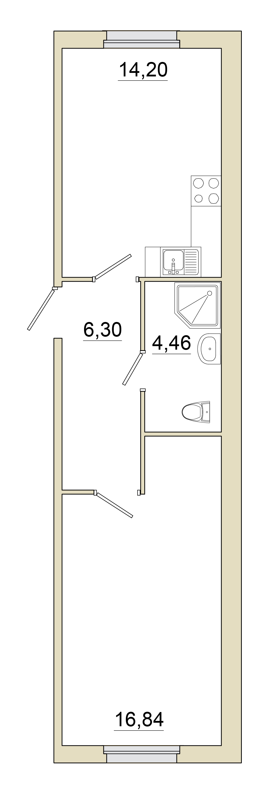 1 комн. квартира, 41.8 м², 1 этаж 