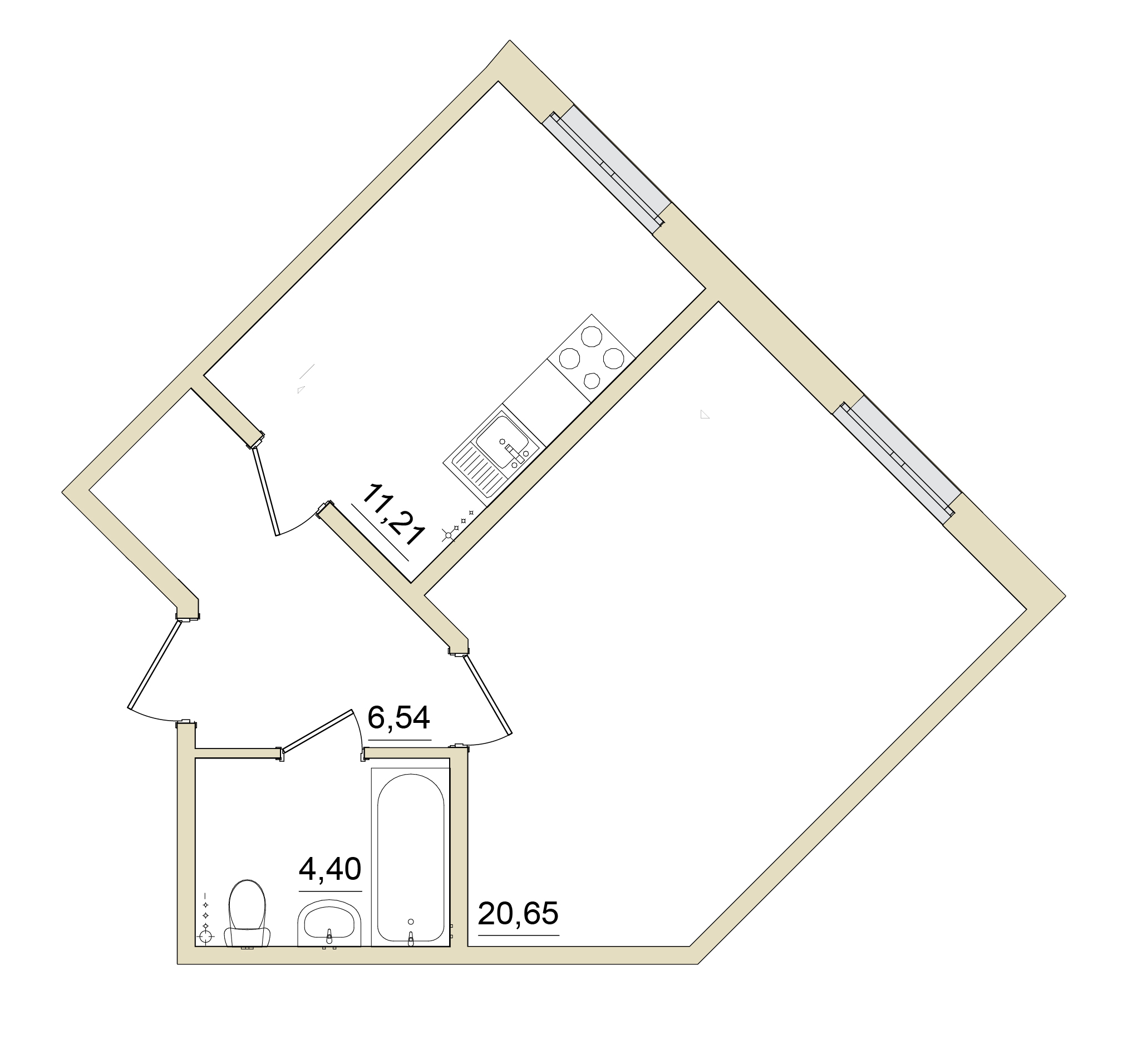 1 комн. квартира, 42.3 м², 1 этаж 