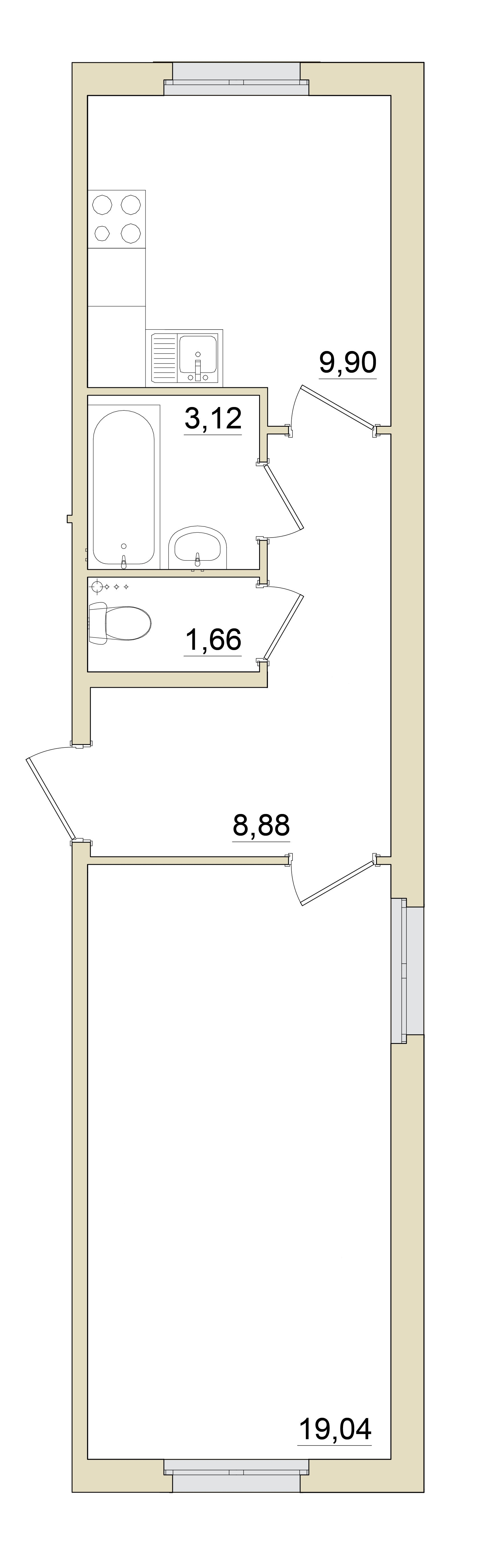 1 комн. квартира, 43.2 м², 1 этаж 