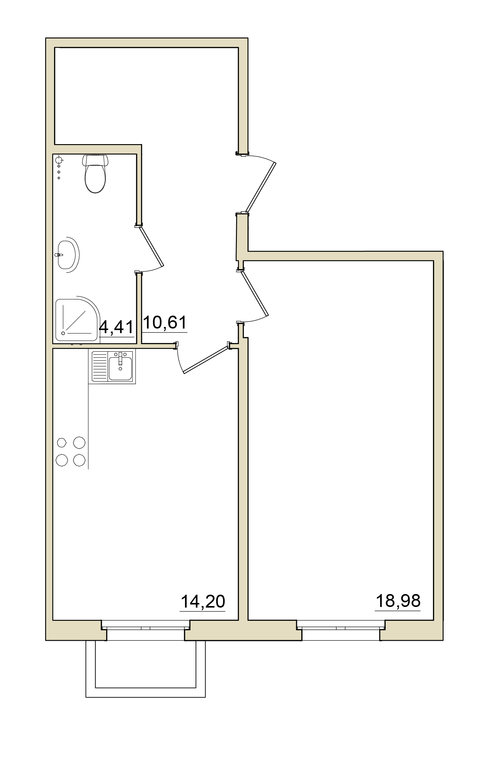 1 комн. квартира, 48.9 м², 1 этаж 