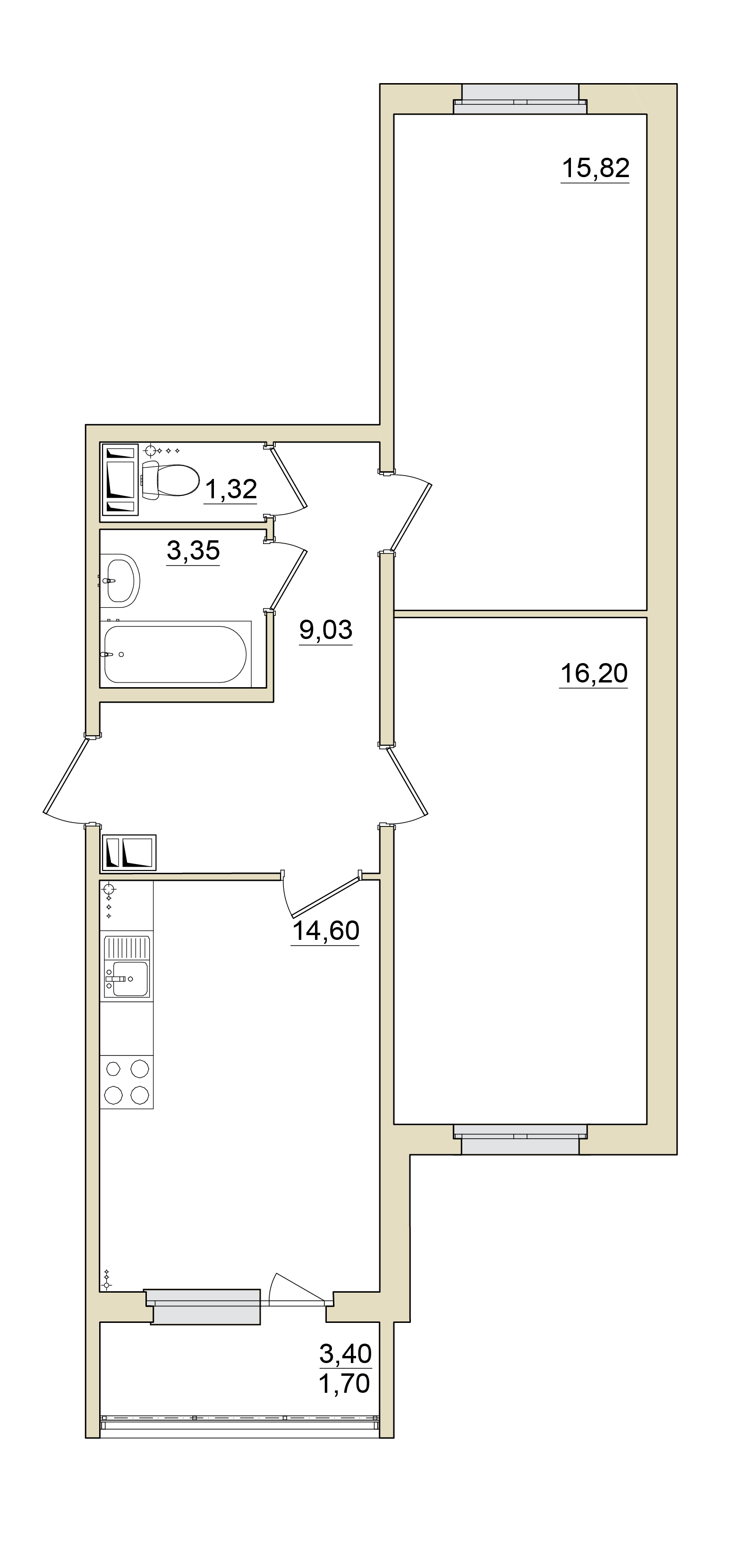 2 комн. квартира, 62 м², 2 этаж 