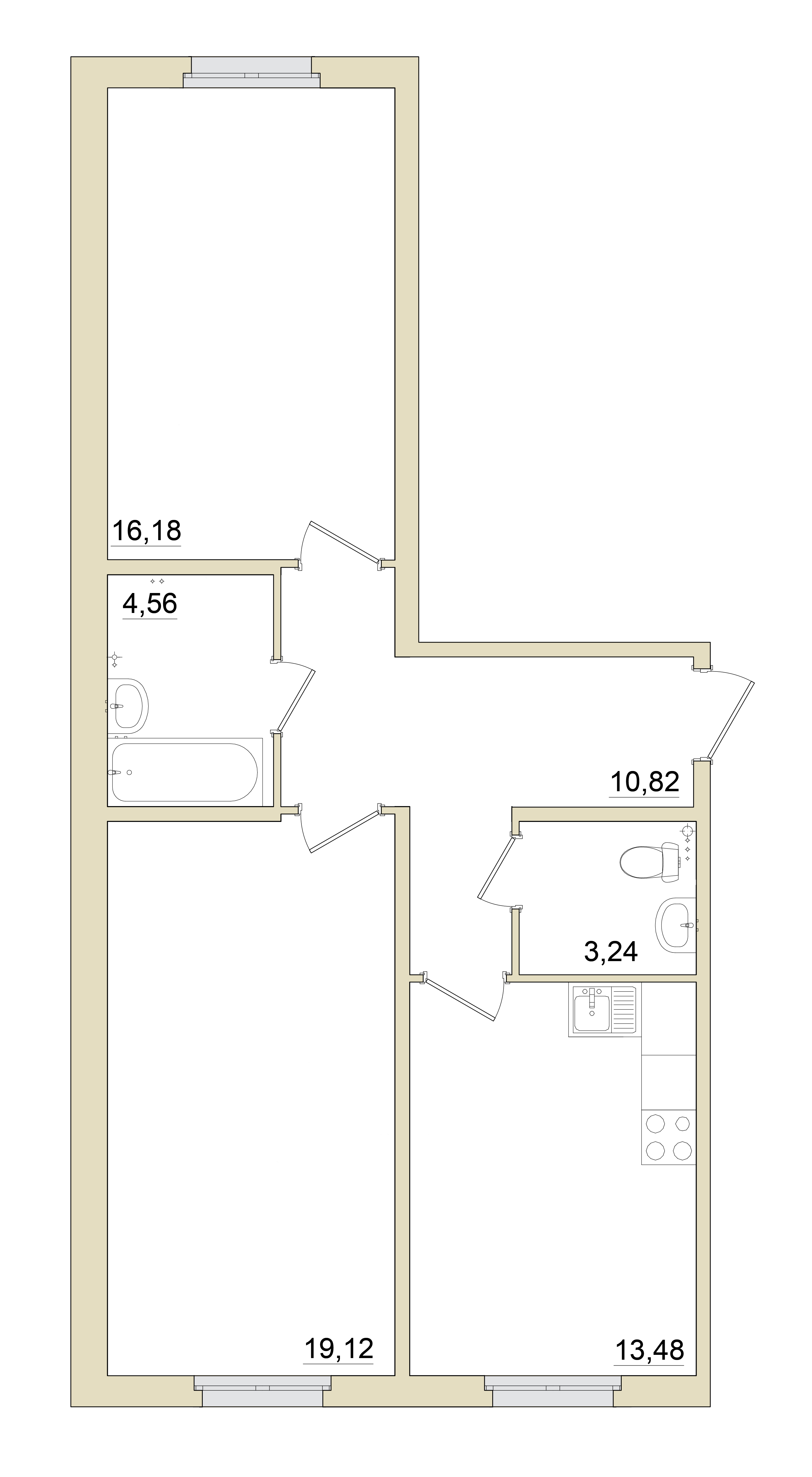 2 комн. квартира, 67.9 м², 1 этаж 