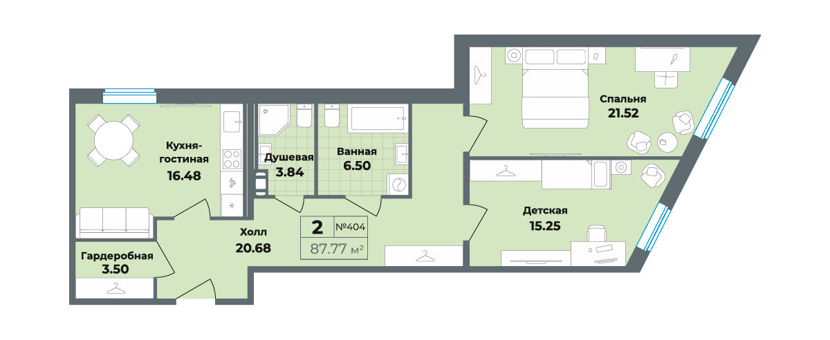 2 комн. квартира, 87.8 м², 4 этаж 