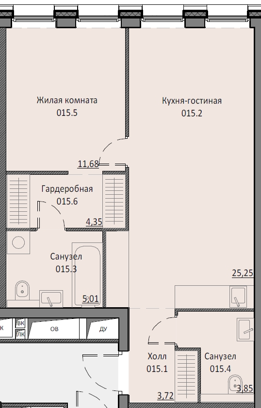 1 комн. квартира, 53.8 м², 4 этаж 