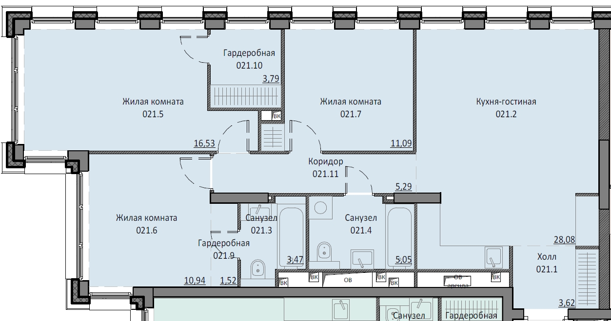 3 комн. квартира, 89.5 м², 4 этаж 