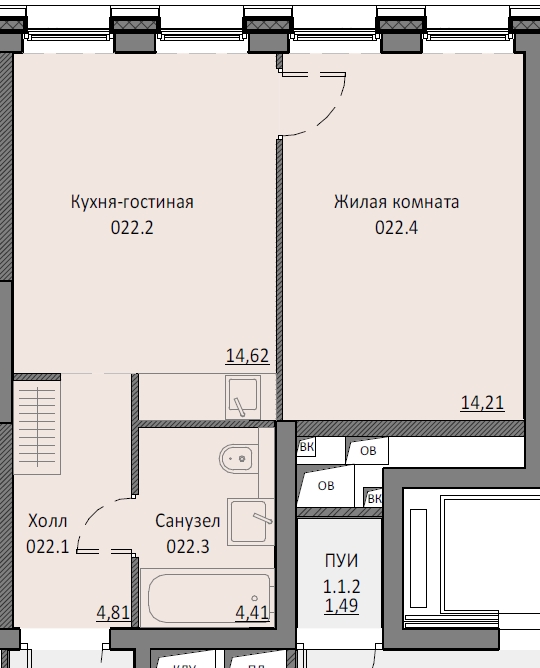 1 комн. квартира, 38.2 м², 5 этаж 
