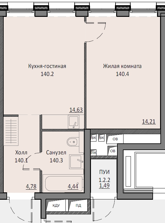 1 комн. квартира, 36.6 м², 2 этаж 