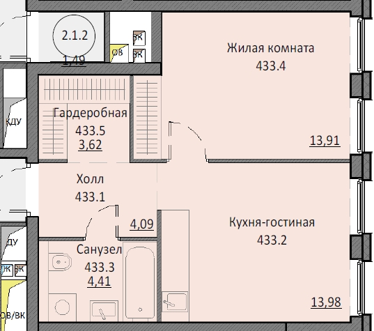1 комн. квартира, 40.1 м², 2 этаж 