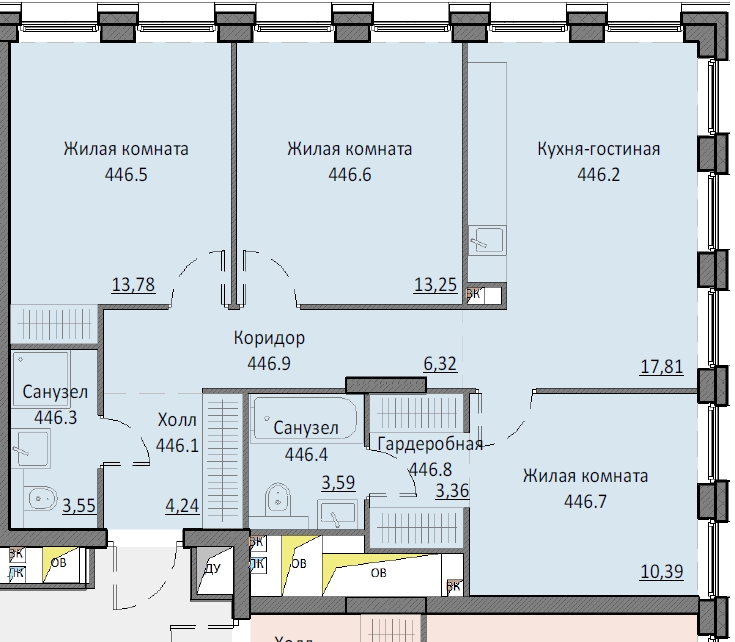 3 комн. квартира, 75.6 м², 2 этаж 