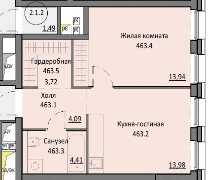 1 комн. квартира, 40.1 м², 4 этаж 