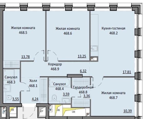 3 комн. квартира, 75.6 м², 4 этаж 