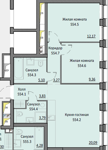 2 комн. квартира, 58.2 м², 2 этаж 