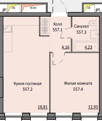 1 комн. квартира, 40.2 м², 2 этаж 