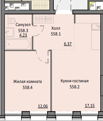 1 комн. квартира, 39.4 м², 2 этаж 