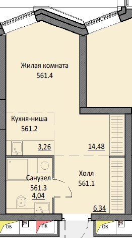 студия, 28.4 м², 2 этаж 