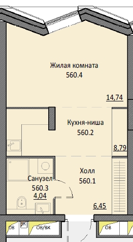 студия, 34.1 м², 3 этаж 