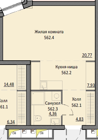студия, 37.3 м², 3 этаж 