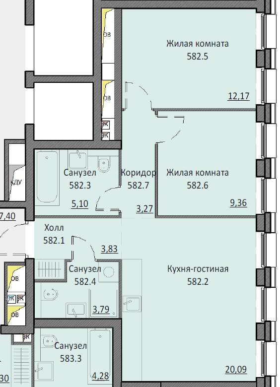2 комн. квартира, 58.2 м², 4 этаж 