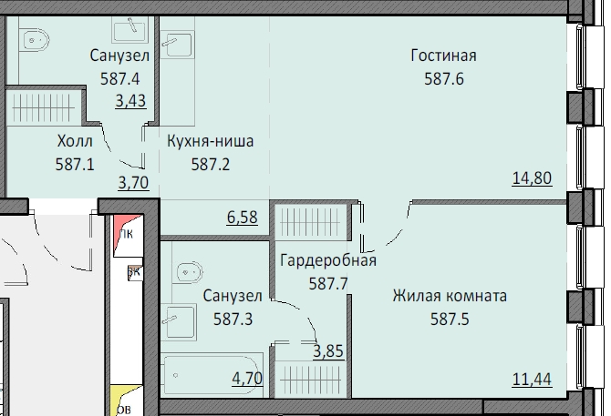 1 комн. квартира, 48.4 м², 6 этаж 