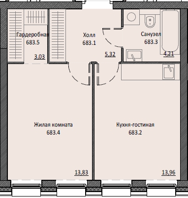 1 комн. квартира, 40.5 м², 2 этаж 