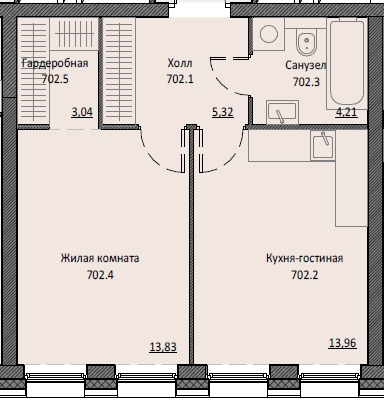 1 комн. квартира, 40.5 м², 6 этаж 