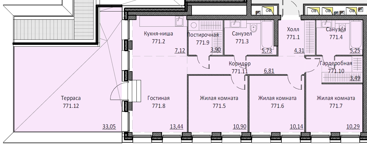 3 комн. квартира, 113.7 м², 12 этаж 