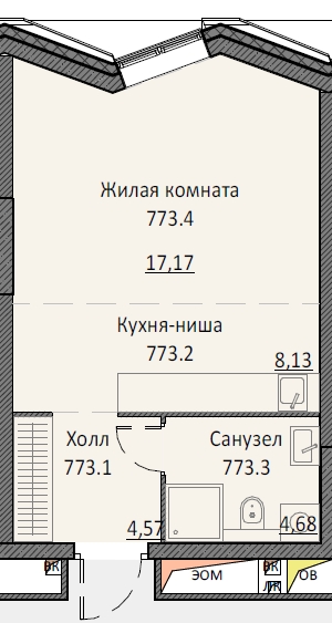 1 комн. квартира, 33.9 м², 12 этаж 