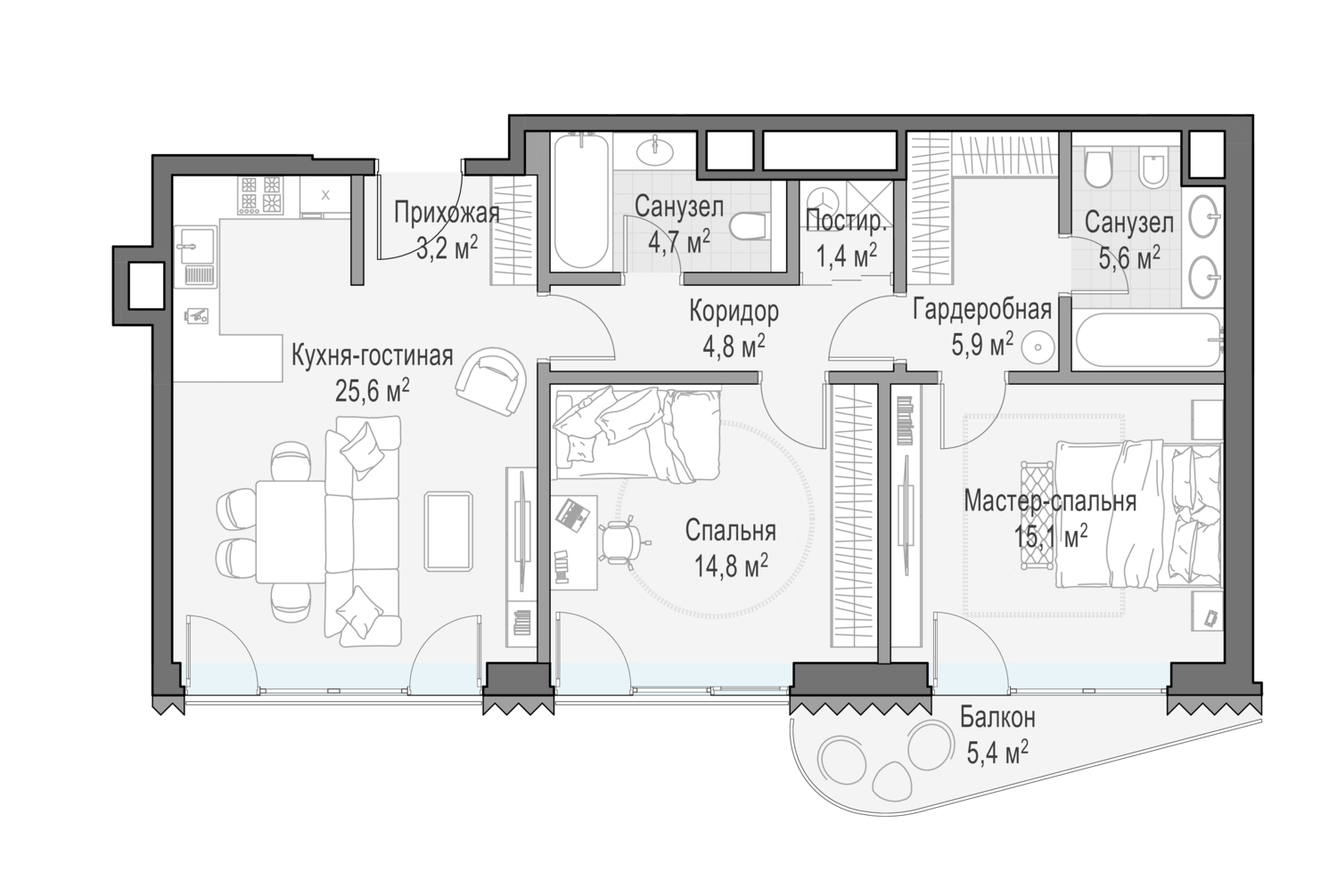 2 комн. квартира, 83 м², 8 этаж  (из 14)