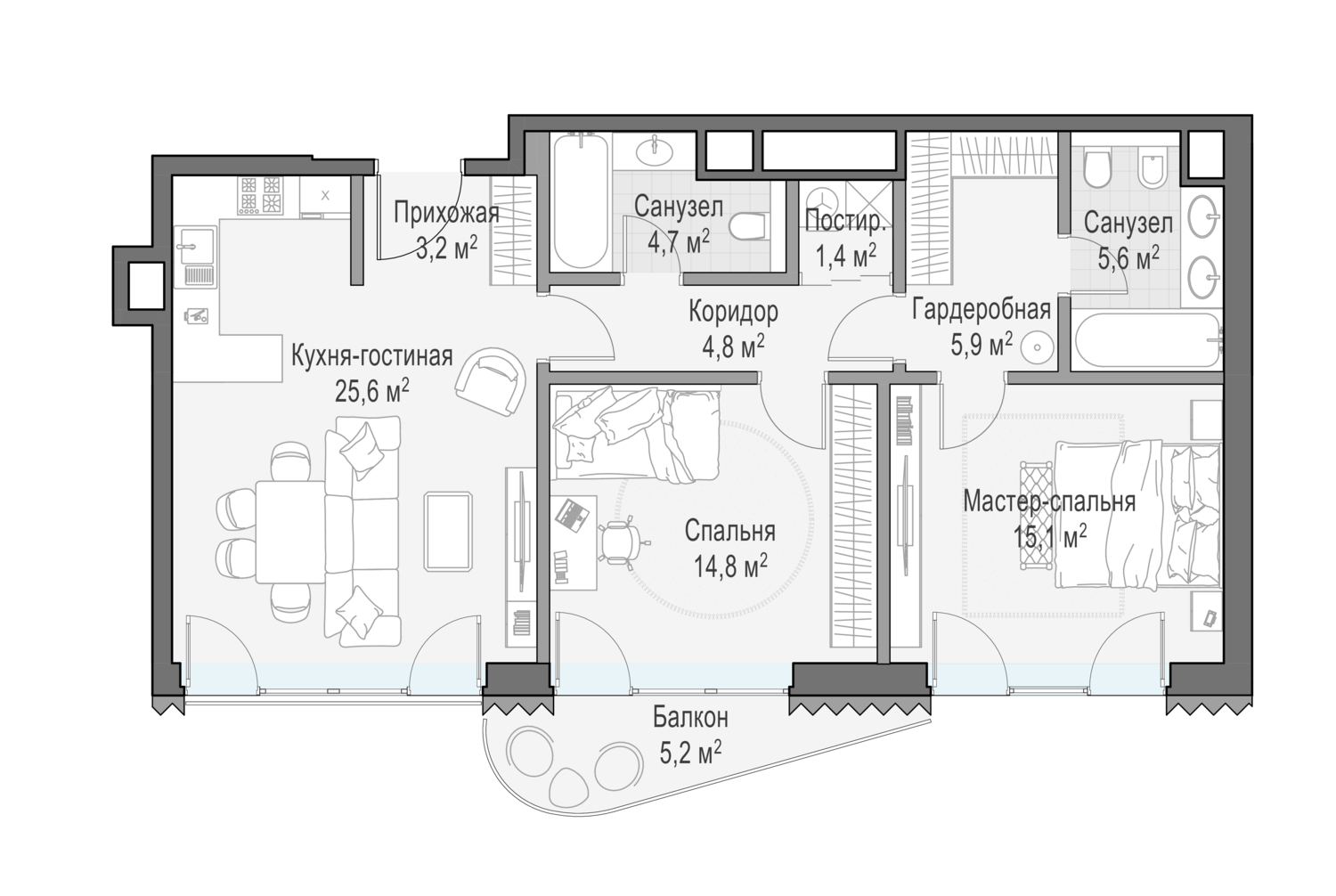 2 комн. квартира, 82.9 м², 9 этаж  (из 14)