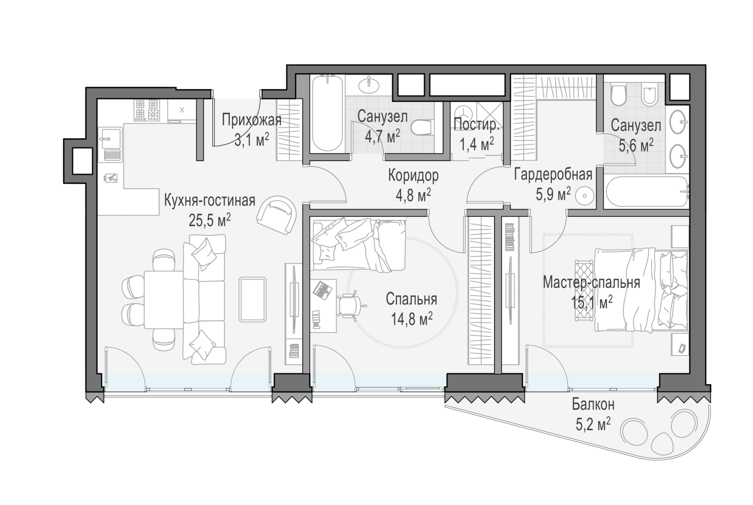 2 комн. квартира, 82.9 м², 10 этаж  (из 14)