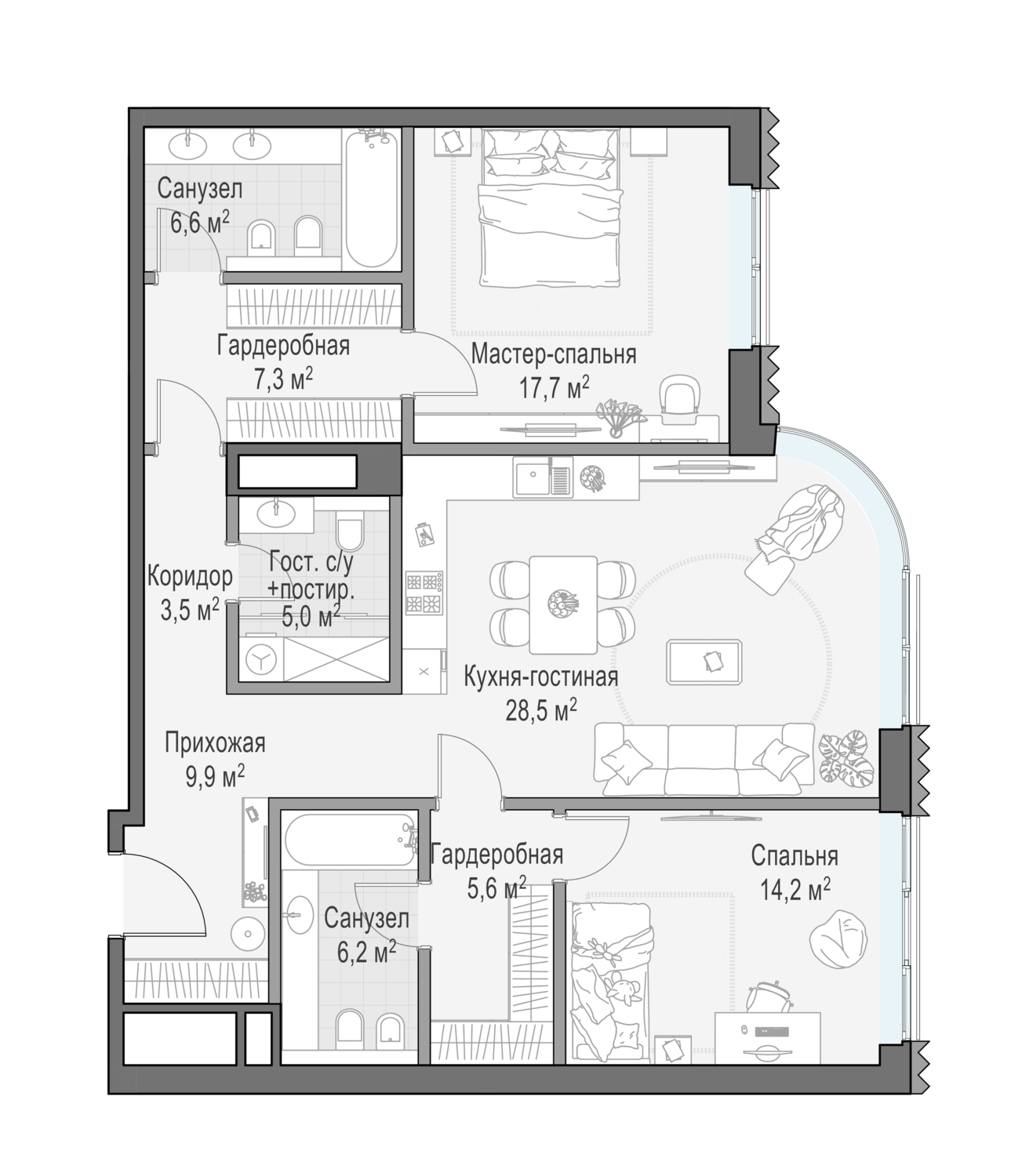 2 комн. квартира, 104.8 м², 11 этаж  (из 14)