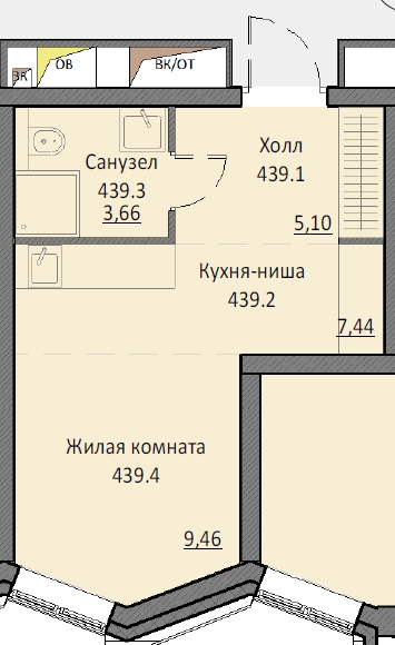 студия, 26 м², 3 этаж 