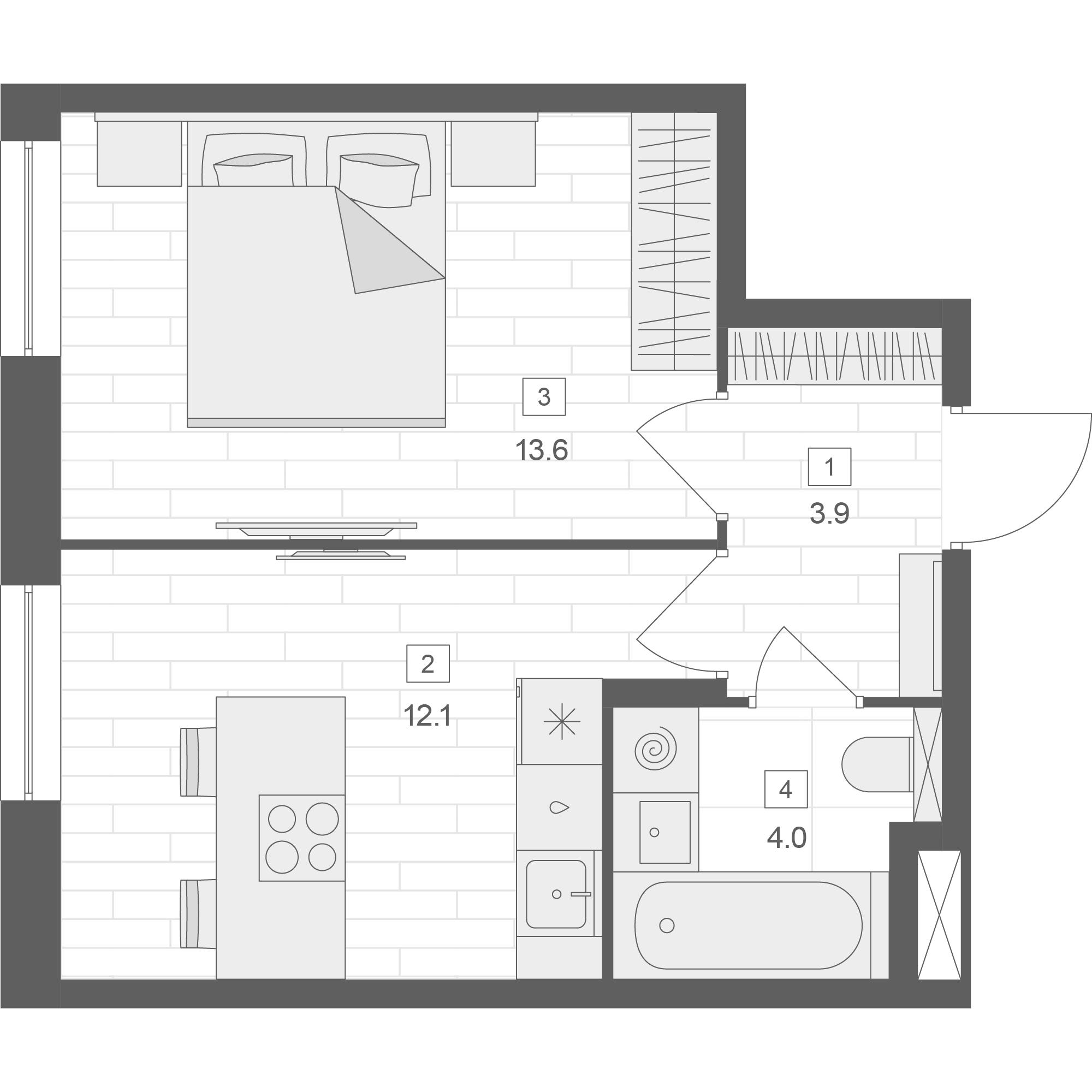 1 комн. квартира, 33.6 м², 2 этаж 