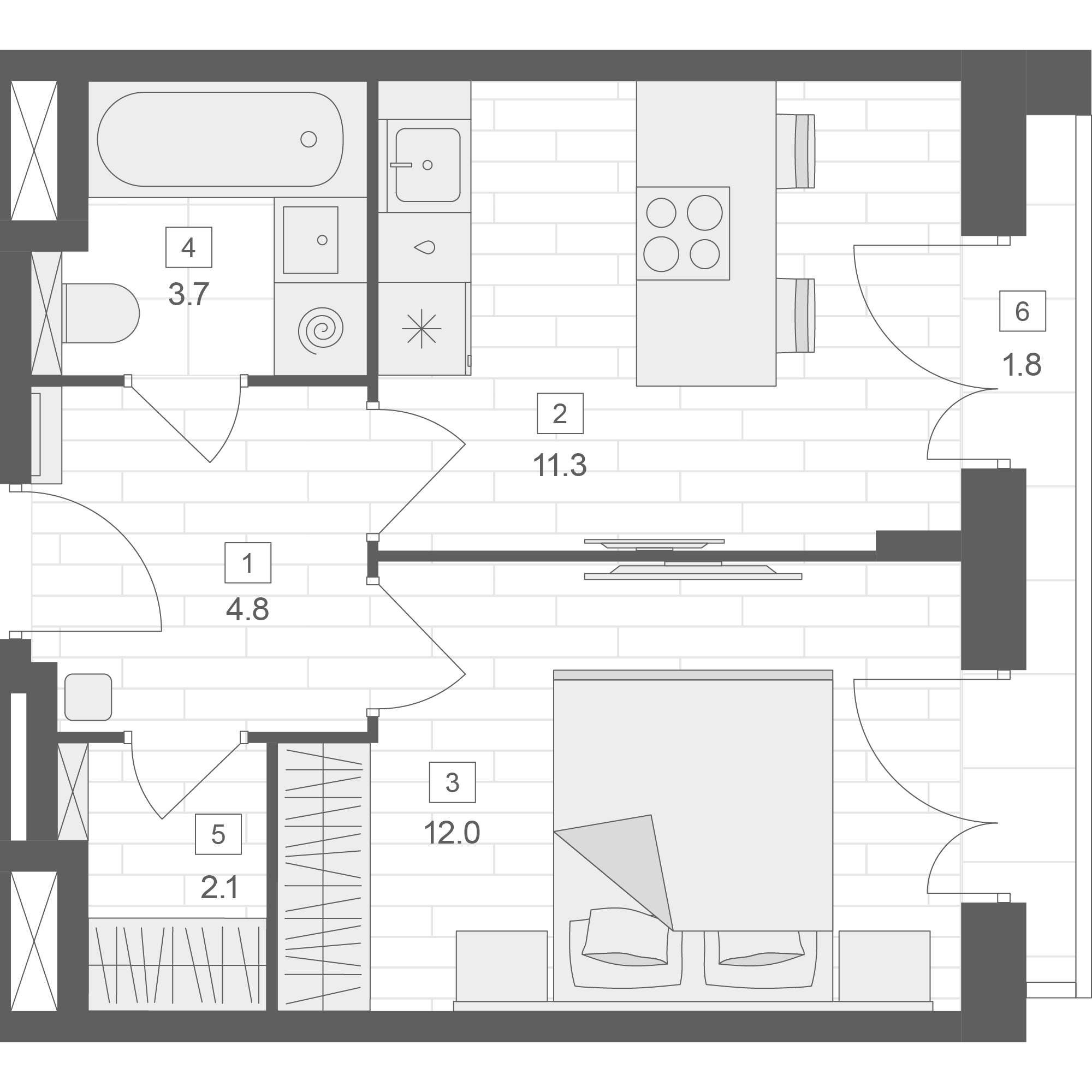 1 комн. квартира, 33.9 м², 4 этаж 