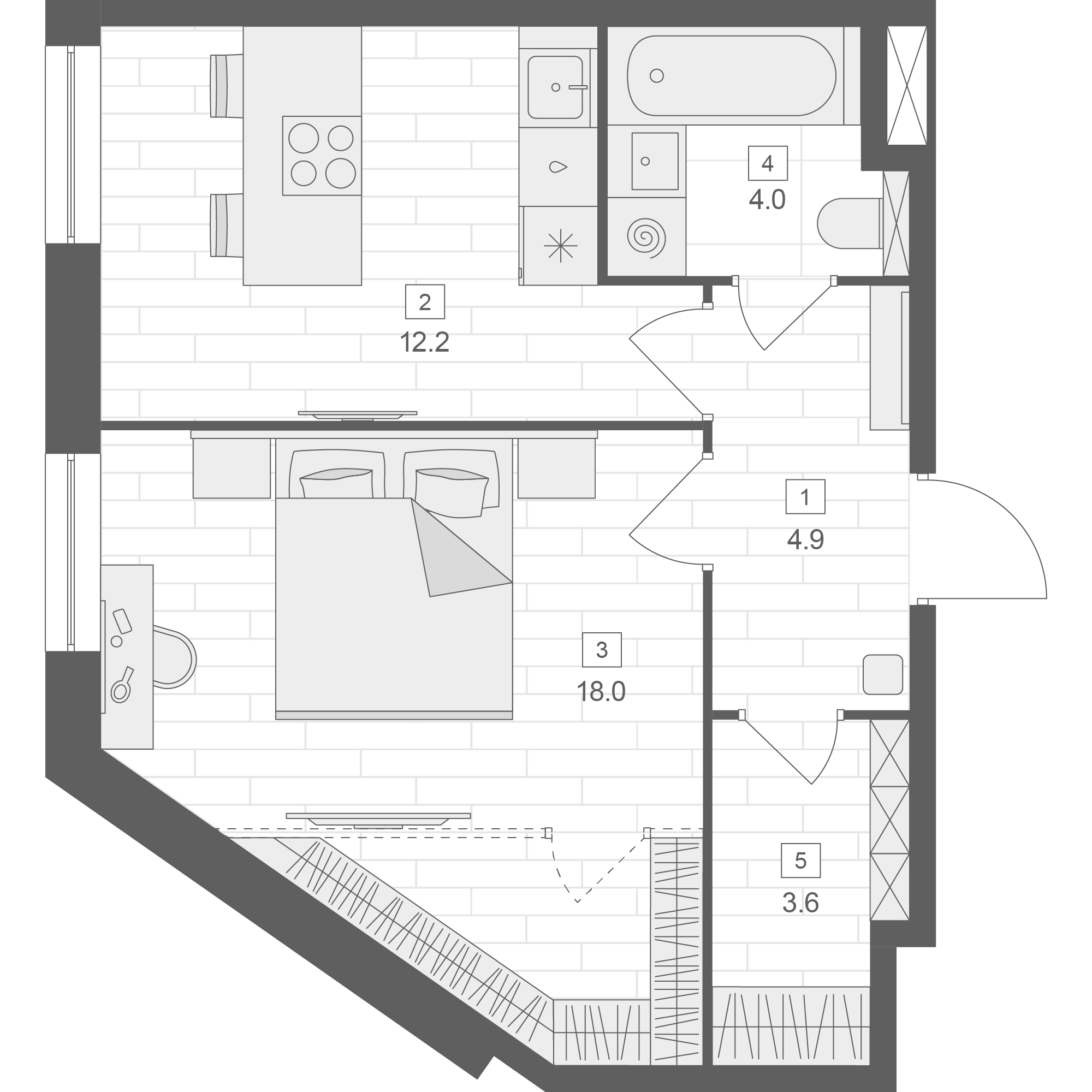 1 комн. квартира, 42.6 м², 7 этаж 