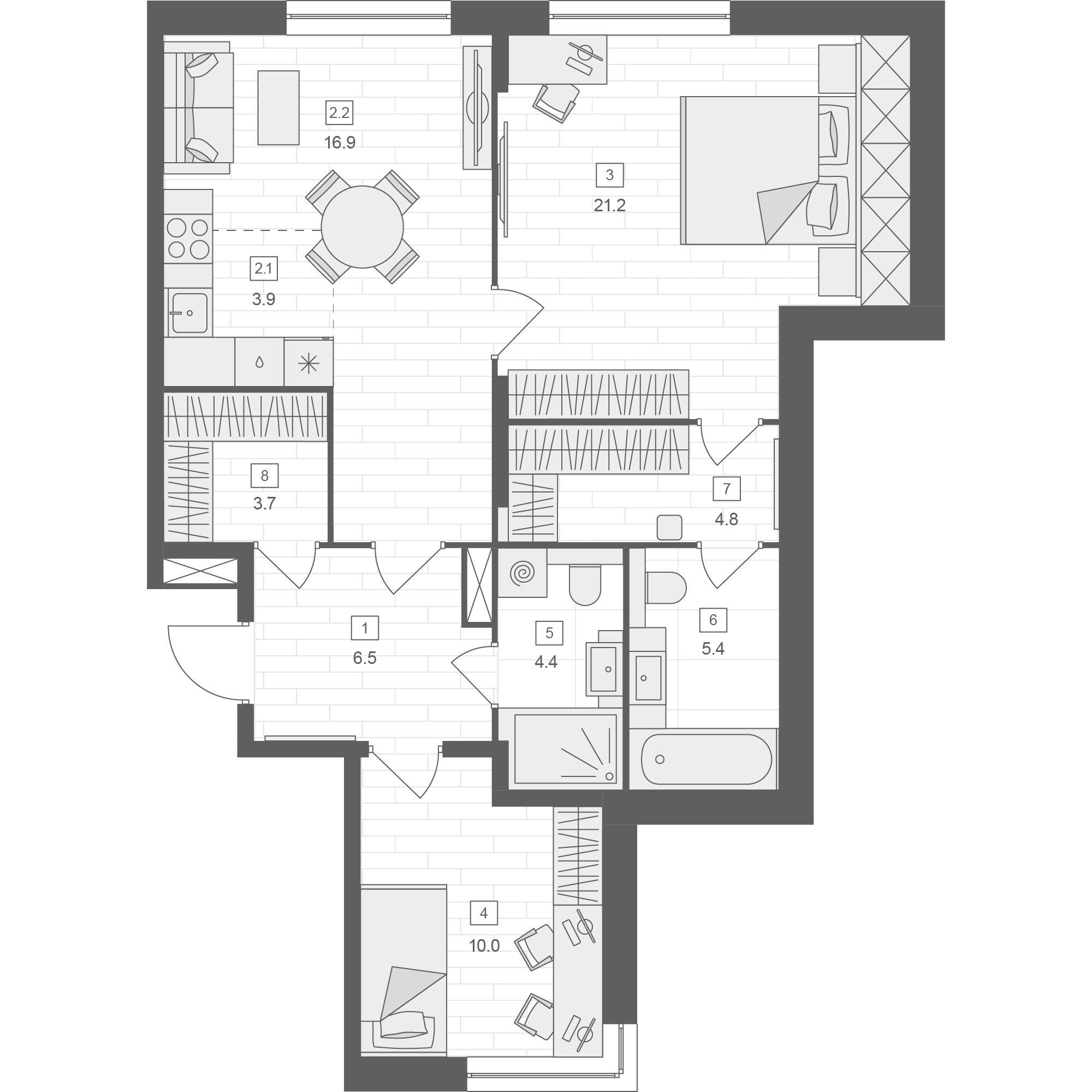 3 комн. квартира, 77.2 м², 8 этаж 