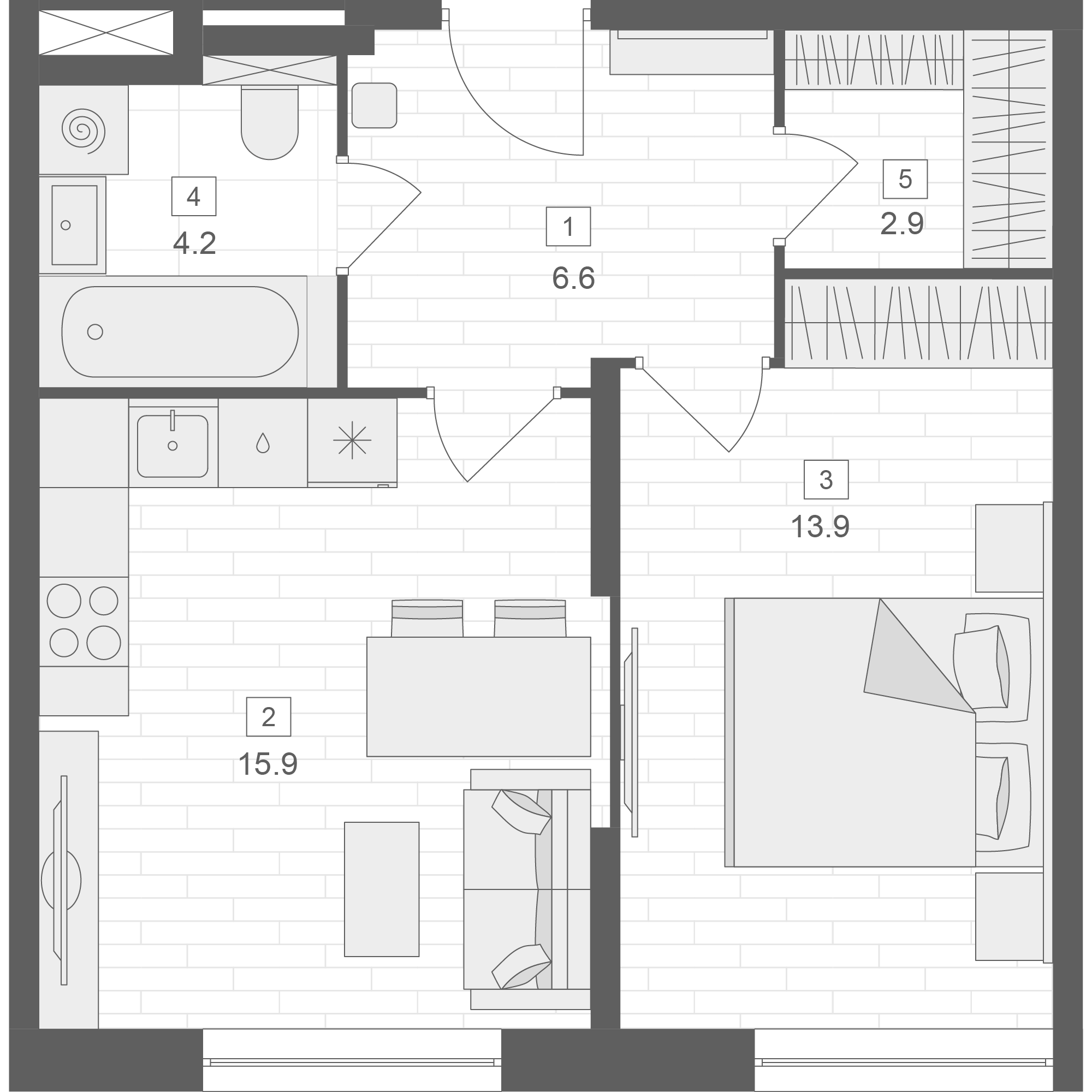 2 комн. квартира, 43.4 м², 10 этаж 