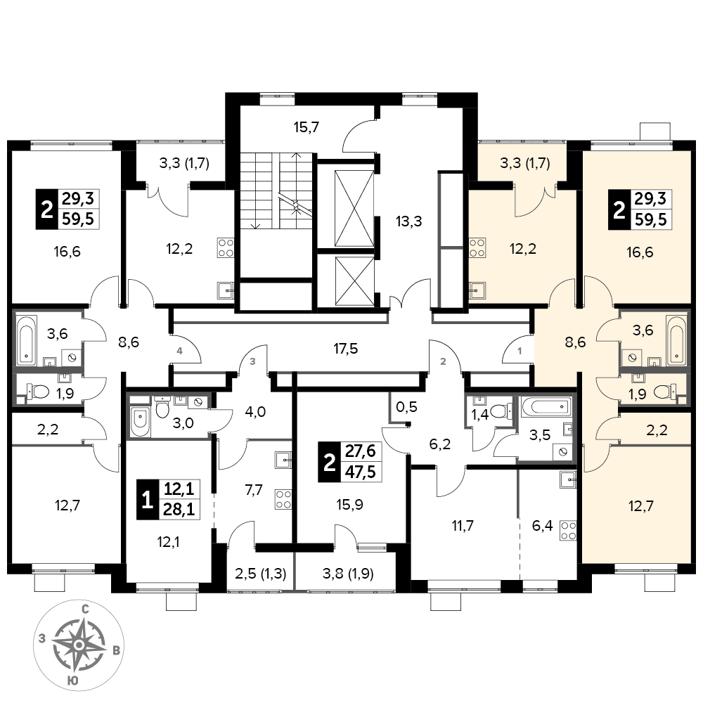 2 комн. квартира, 59.5 м², 24 этаж 