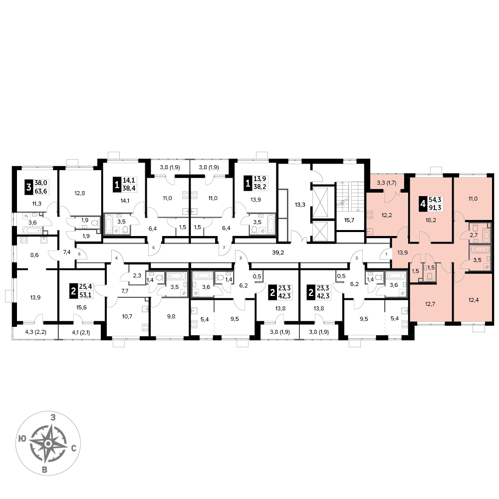 4 комн. квартира, 91.3 м², 23 этаж 