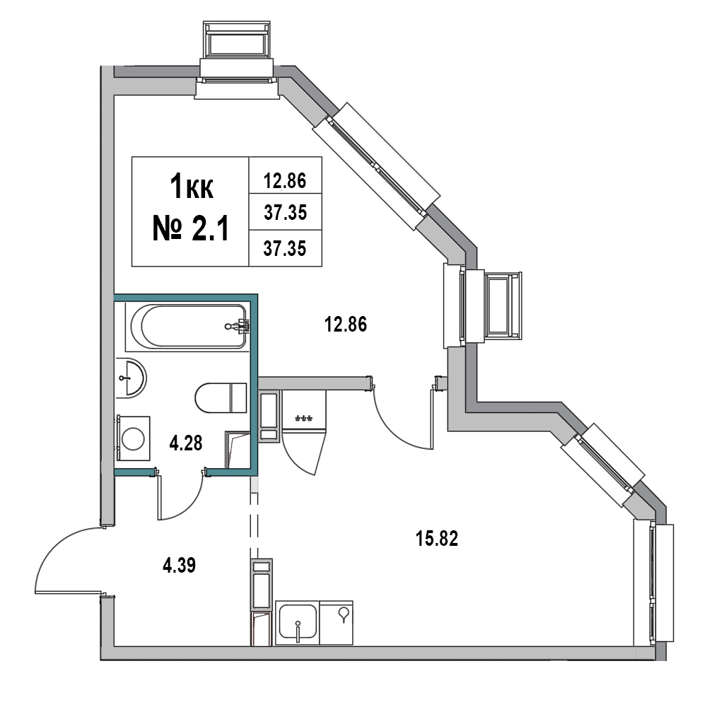 1 комн. квартира, 37.4 м², 2 этаж 