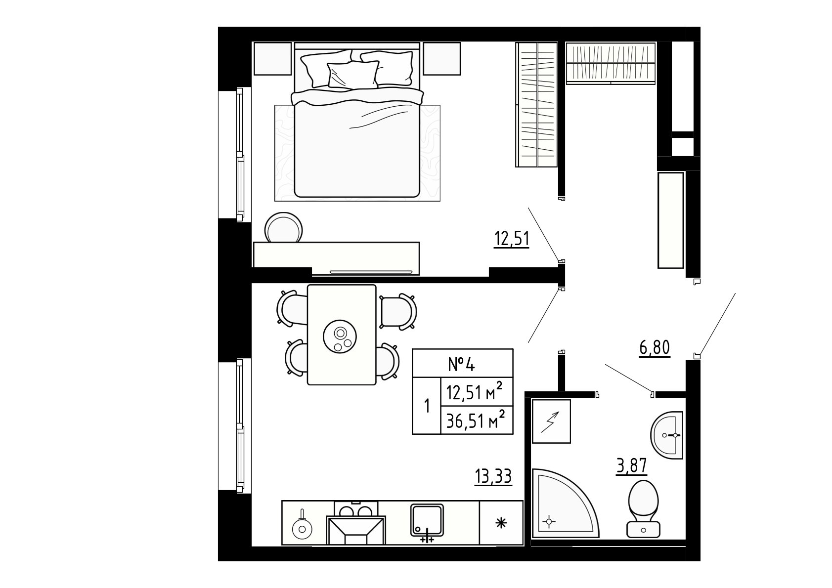 1 комн. квартира, 36.5 м², 1 этаж 