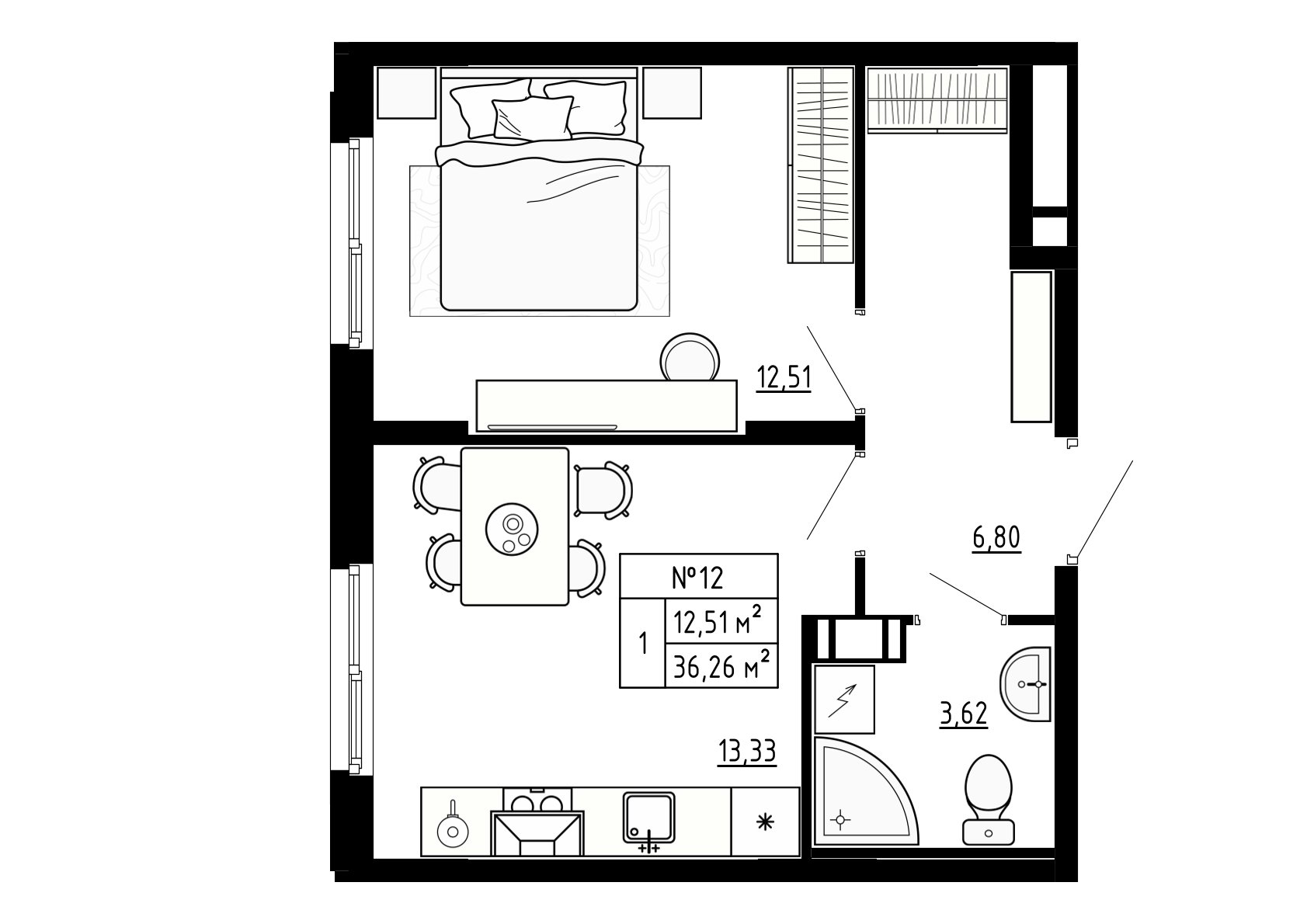 1 комн. квартира, 36.3 м², 2 этаж 