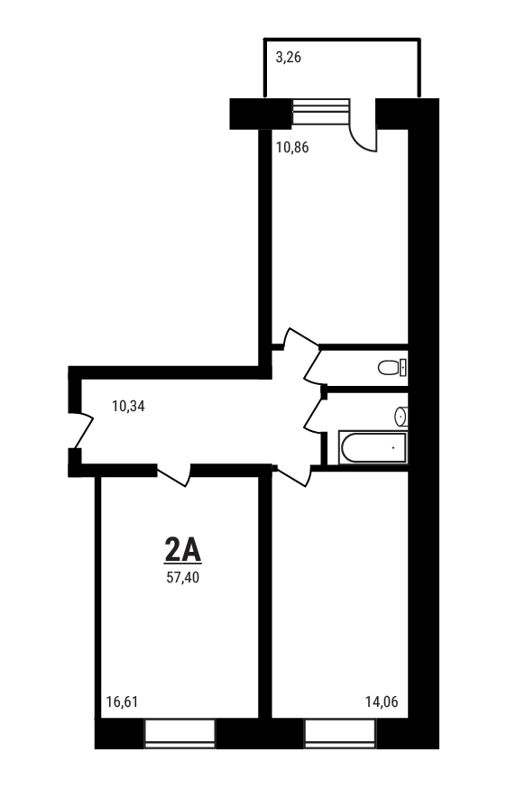 2 комн. квартира, 57.4 м², 1 этаж 
