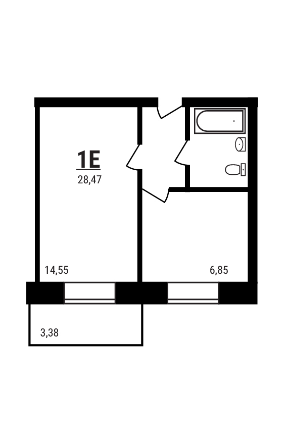 1 комн. квартира, 28.5 м², 3 этаж 