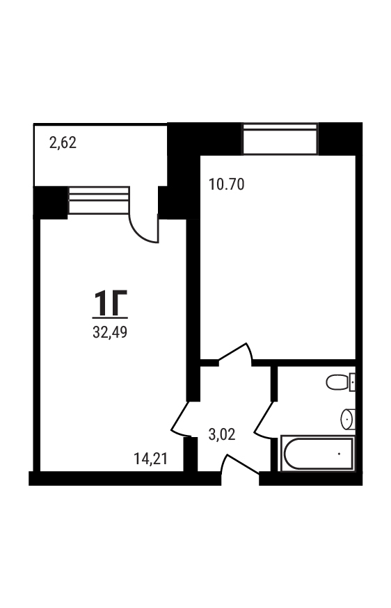 1 комн. квартира, 32.5 м², 3 этаж 